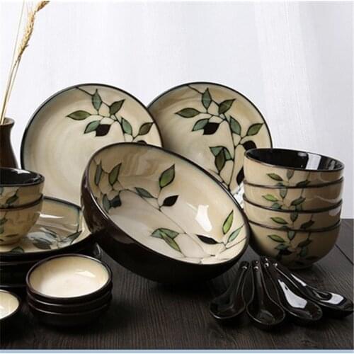 FANCITY Japanese style Japanese style kiln glazed ceramic tableware, hand-painted bamboo leaf nest plate, deep dish plate, dumpl