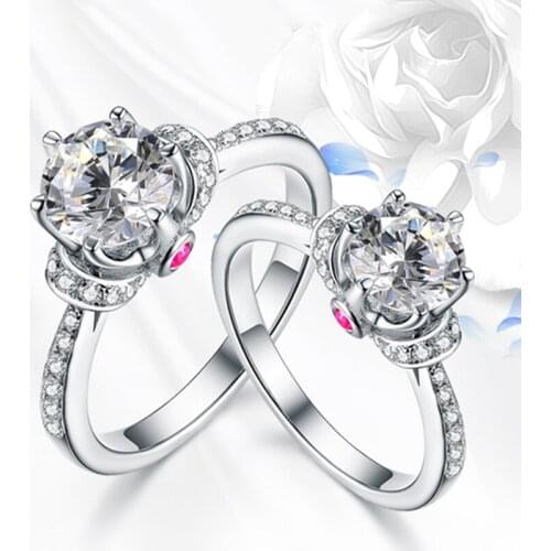 Featured Flower Red Dot 925 Sterling Silver Women Rings Engagement Wedding Party Luxury Exquisite Elegance Charm Diamond Jewelry