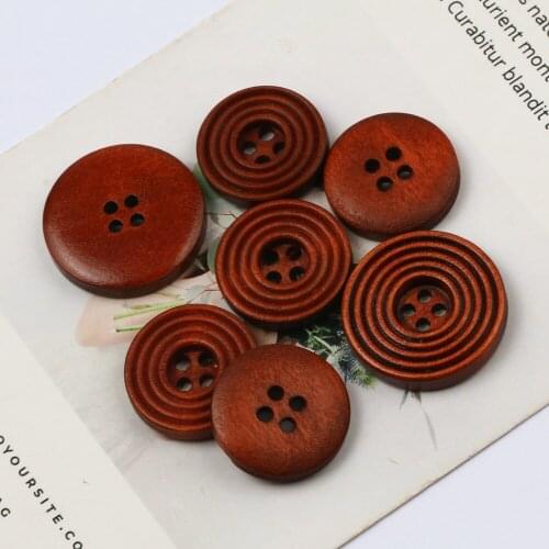21/25mm Brown Round 4 Hole Natural Wooden Buttons For Handmade Clothing Decoration Diy Scrapbooking Sewing Accessories