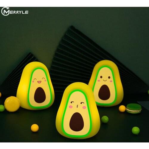 Creative Avocado Night Light USB Charging Cartoon Sleeping Lamp Lighting Decor Ambient Lights Desk Lamps 3 Cute Expressions