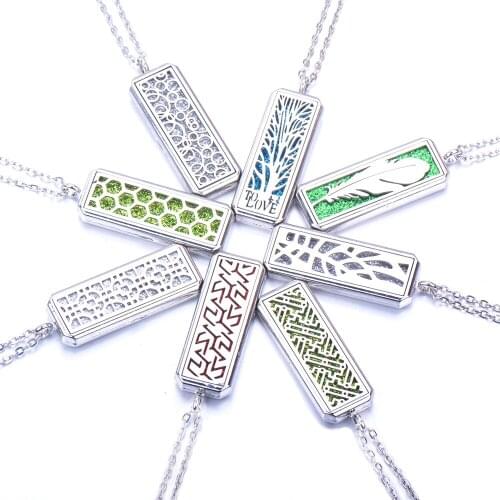 Magnetic Rectangle Pendant Stainless Steel Aromatherapy Essential Oil Diffuser Perfume Locket Pentagram Style Necklace Jewelry