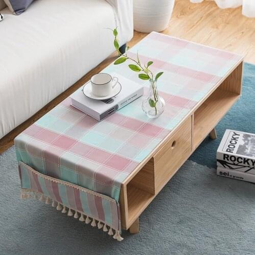 Fashion Home Nordic style cotton Rectangle tablecloth Pink /green plaid Waterproof tablecloth Table flag Tea table cover