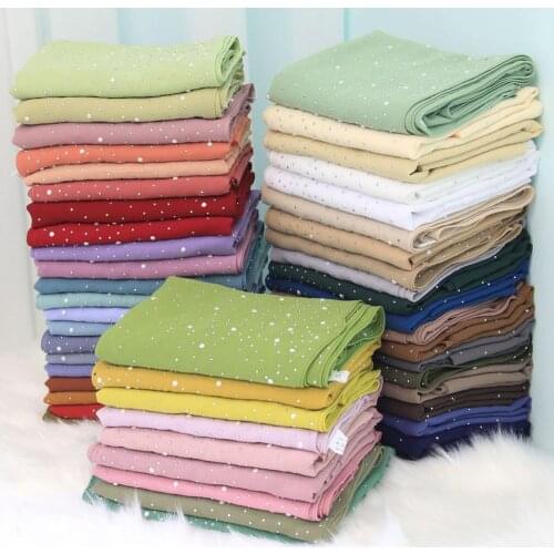 New Plain Diamond Beads Bubble Chiffon Instant Hijab Shawls Solid Thick Head Wraps Foulard Sjaal Muslim Bonnet Cachecol 175*70Cm