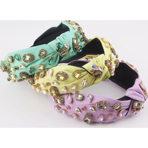 Baroque Headband Flower Hairbands Handmade Fabric Colorful Crystal Headbands Rhinestone Boutique Women Hairband Hair Accessories