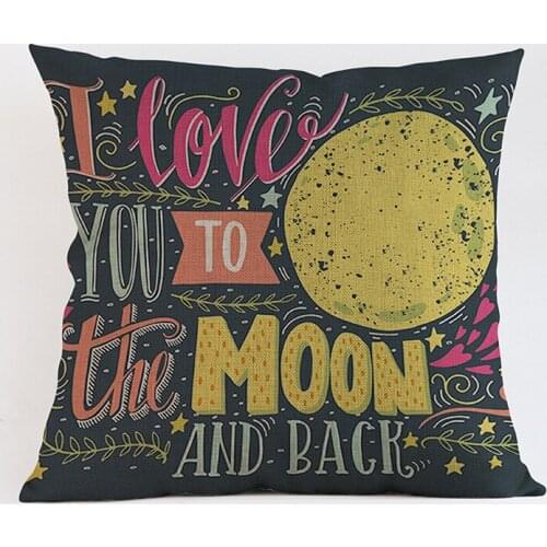 Romantic Letter Print I Love You to the moon and back Cushion Cover Home Decor Cotton Linen Sofa Throw Pillow Cases For Car Seat