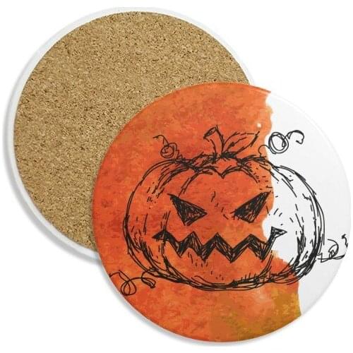 Hand Painted Pumpkin Of Halloween Stone Drink Ceramics Coasters for Mug Cup Gift 2pcs