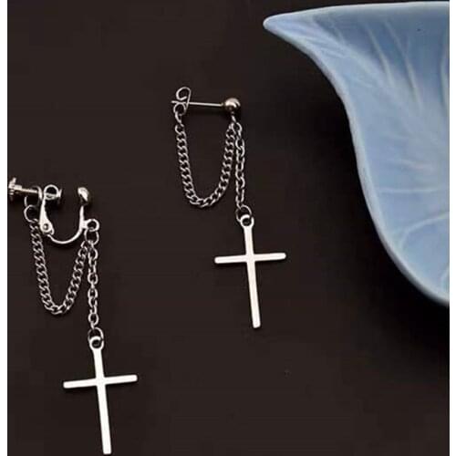 Korea Style Harajuku Punk Cool Egirl Girl Cross Chain Pendant Earrings For Women Men Bff Street Hip Hop Jewelry Gift