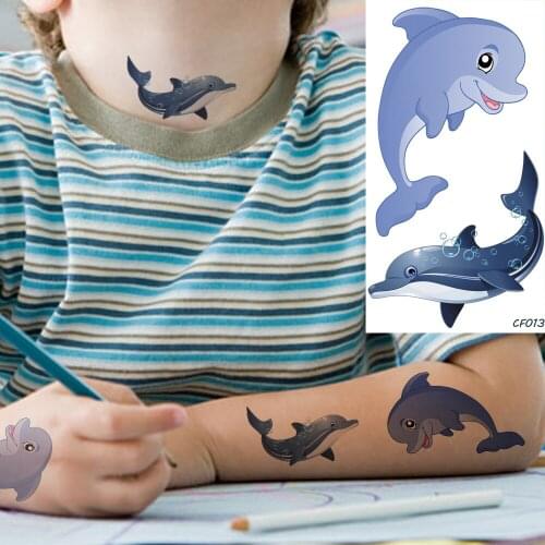 Blue Whale Dolphin Cute Cartoon Temporary Tattoo For Kids Stickers Waterproof Tattoos Fake Women Arm Art Tatoo Custom 3D Decal