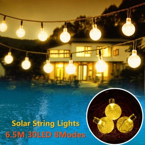 Solar Powered Led Outdoor String Lights 6M 30LEDs Crystal Ball Globe Fairy Strip Lights for Outside Garden Patio Party Christmas