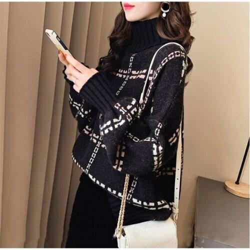 Autumn and Winter Thickened Turtleneck Sweater Womens Pullover Super Fire Net Red Loose Lazy Style Pattern Long-sleeved Sweater