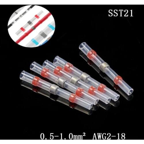 Heat Shrinkable Wire Connectors 10/20/30PCS SST21 Waterproof Sleeve AWG22-18 Butt Electrical Splice Tinned Solder Seal Terminal