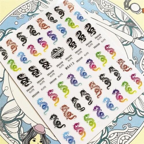 WG413 Colorful dragon Man with mask 3D Back glue Nail Art Stickers Decals Sliders Nail ornament decoration