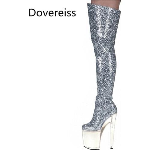 Dovereiss Fashion zapatillas mujer Winter Bling Sexy Pointed Toe Over The Knee Boots Platform Boots Stilettos Heels 20cm 45 46