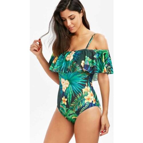 2020 Woman Plus size Swimsuit One Piece Green Floral Bathing Suit for Women Big Leaf Swimming Vintage Bather Female Swimwear