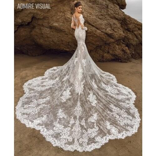 Newest Wedding Dress Mermaid Lace Deep V-Neck Neckline Full Sleeves Chapel Train Plus Size Bride Gown 2021 Vestidos De Novia