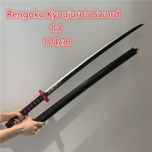 1:1 Rengoku Kyoujurou Black Sowrd Demon Slayer Weapon Kimetsu no Yaiba Sword Cosplay Ninja Knife 104cm Weapon Anime Model