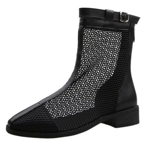 2021 New Design Fashion Womens Ankle Boots Summer Mesh Boots For Woman Black White Ladies Boots Women Booties Solid Ankle Boots