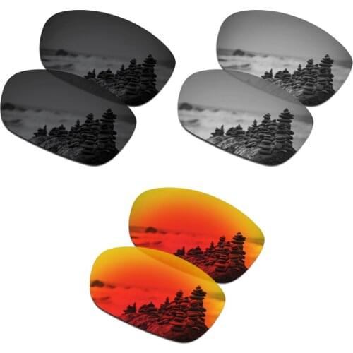 SmartVLT 3 Pairs Polarized Sunglasses Replacement Lenses for Oakley Ten X Stealth Black and Silver Titanium and Fire Red