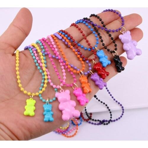 5PCS, New hip-hop cute bear enamel pendant necklace bead chain ladies party jewelry