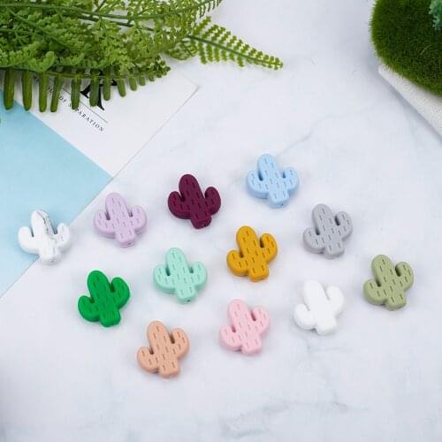 Sunrony 50pcs Cartoon Little Cactus Baby Rodent BPA Food Free Silicone Teething Nursing Pacifier Clip Silicone Beads