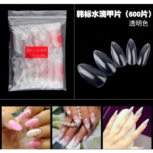 600PCS Clear Transparent V Sharp End Drop Shape Korea Style Acrylic False Nail Tips Fake Fingernail Tips Manicure Set