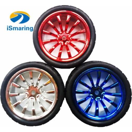 Official iSmaring Diameter 65mm Width 27mm Robot Car Wheel Tire Tyre for Car Chassis with Plastic Wheel Hub DIY RC Model
