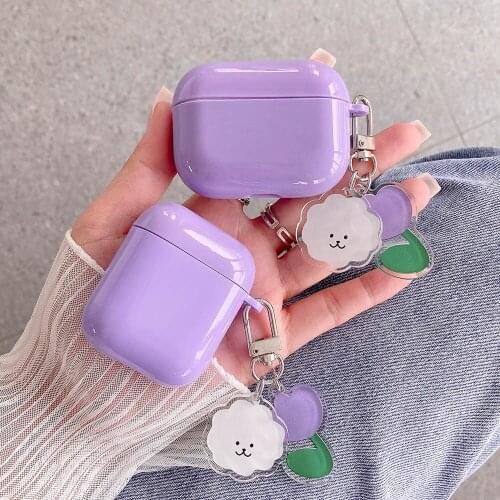 For AirPods 2 Pro Case Korean Cute Cartoon Dog Case For Girls Purple Flower Keyring Silicone Earphones Cover for Apple Air pods