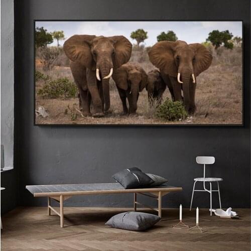 Black and White Animals African Wild Elephant Family Poster Print Wall Art Canvas Painting Pictures on the Wall Home Decoration