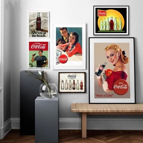 Cola Ad From Vintage Posters and Prints Pub Bar Retro Wall Decorative Cola Pin-Up Girl Art Picture Canvas Painting Kitchen Decor