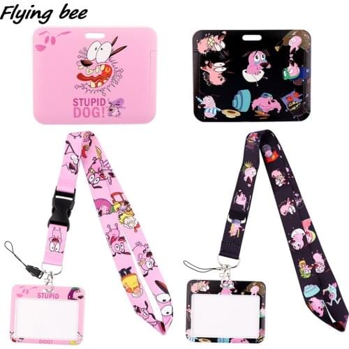 Flyingbee X2007 Stupid Dog Pink Black Card Holder ID Holder Bus Card Holder Staff Card Lanyard For Keys Phone DIY Hang Rope