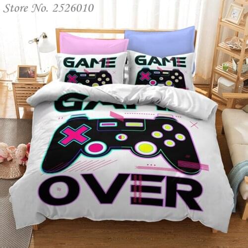 Gamer Controller Game Over 3D Print Bedding Set Character Duvet Cover Set with Pillowcase Twin Full Queen King Bedclothes
