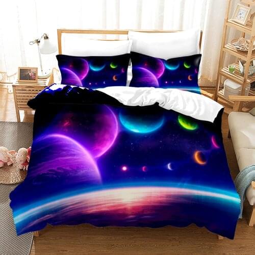 Space Galaxy Bedding Set Bedspread Single Twin Full Queen King Size Sky Milky Way Planet Bed Set Childrens Kid Duvetcover Set 1