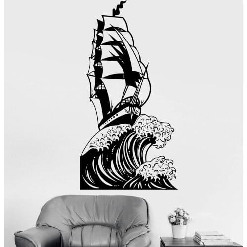 Ocean Big Wave Vinyl Wall Decal Ship Sea Sailor Wave Stickers Creative Home Wall Decor Decals Wallpapers Kids Bedroom LC1582