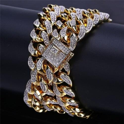 OMYFUN Factory Price Cuban Chain Necklace Gold Filled Link Chain Hip Hop Bling Men czdiamond Iced Pave Necklaces Collar Bijoux