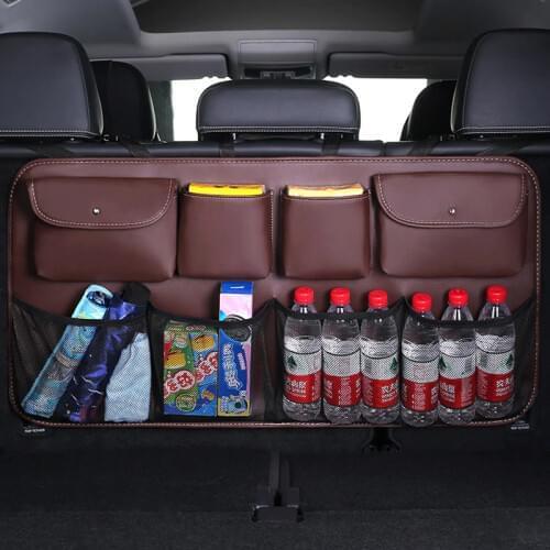 O SHI CAR PU leather Car Rear Seat Back Storage Bag Multi-use Car Trunk Organizer Auto Stowing Tidying Auto Interior Accessories