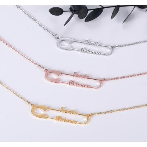 Personalized Name Safety Pin Necklace - Custom Initial Choker Jewelry,Old English Necklace Mothers Day Gift for Her,Women,Mom