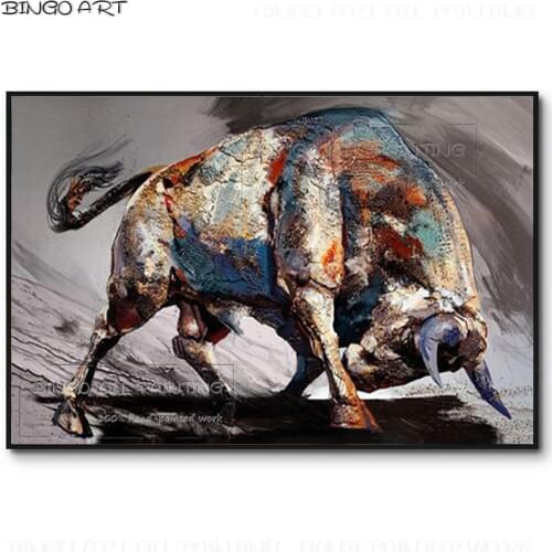 Professional Artist Hand-painted High Quality Strong Animal Bull Oil Painting Handmade Strong Bull Oil Painting for Living Room