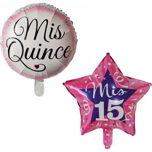 50pcs/lot 18Inch Round Mis Quince Foil Helium Aluminum Balloons Spanish My Fifteen Pink Girl 15th Birthday Party Decorations