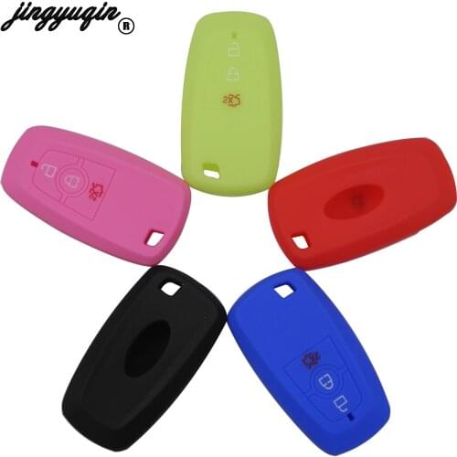 Jingyuqin 10pcs/lot Silicone Car Key Cover FOB Case for Ford 2017 Edge F250 3 Buttons Smart Key Case For Interior Accessories
