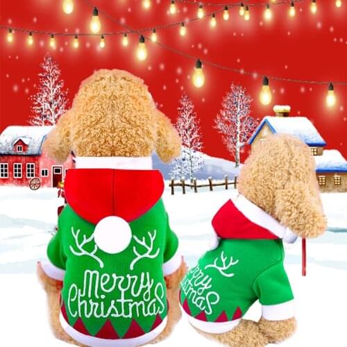 Dog Sweater Christmas Style Letter Printing Pattern with Fur Pompom Hat Fashion Cute Pet Clothes Autumn and Winter