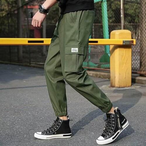 Outdoor 2019 cargo elastic waist multi pocket harem pants men straight tactical trekking hiking pants men teenagers trousers