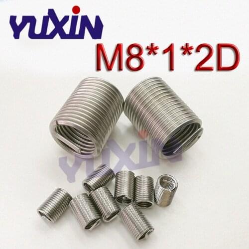 50pcs M8*1*2D Wire Thread Insert Stainless Steel 304 Wire Screw Sleeve, M8 Screw Bushing Helicoil Wire Thread Repair Inserts