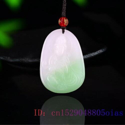 Green Jade Guanyin Pendant Jewelry Chinese Natural Gemstone Gifts Jadeite Necklace Amulet Carved Charm Fashion