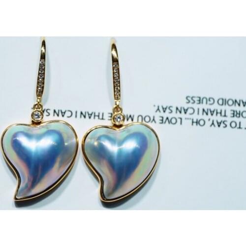 Solid 18k Gold 14.5mm Nature Japan Origin Mabe Pearl Drop Dangle Earrings for Women Fine Jewelry Birthday Presents