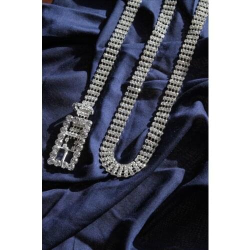 Womens Cubic Zirconia Belt Crystal Diamond Silver Cubic Zirconia Women Fashion Belt Dress Top Stone Belt