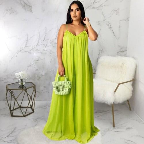Spaghetti Strap Pleated Chiffon Long Dress Women Deep V Neck Sleeveless Floor Length Dresses Fashion Open Back Loose Vestidos