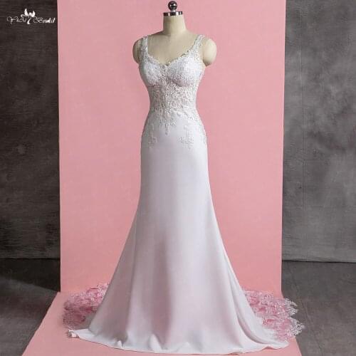 LZ280 Vestido de Noiva Ivory Appliques Hollow Train Wedding Dresses Beading Sexy Backless Mermaid Dress