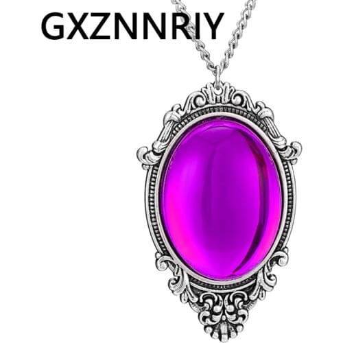Vintage Big Purple Precious Stone Pendant Necklace for Women Accessories Antique Chain Long Necklaces Pendants Jewelry Gifts