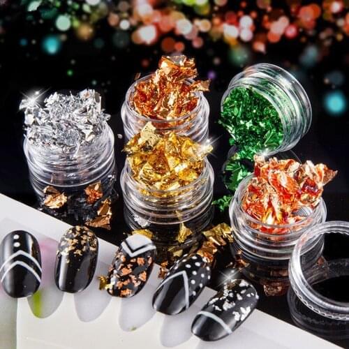 Gold Silver Copper Irregular Foil Paper Nail Art Sticker DIY Crystal Manicure UV Gel Polish Decorations 3D Glitter Tools