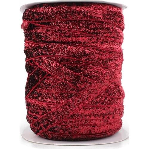 1PC=50Y 3/8"=10MM OEM Highly-flexible Elastic Glitter Velvet Ribbon Ornaments Solid Metallic Nylon Band for Hair Accessories